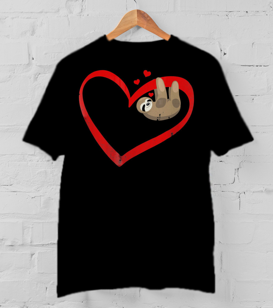 Sloth Heart Lazy Napping Cute Vale T-Shirt
