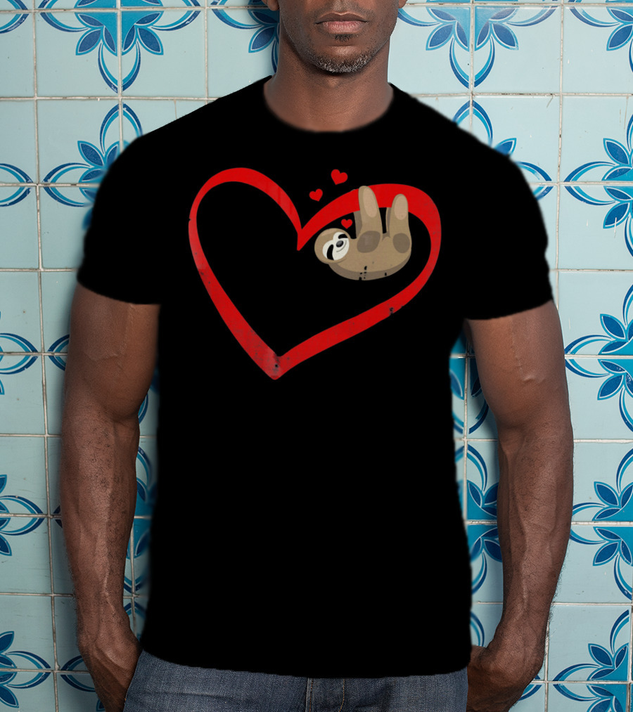 Sloth Heart Lazy Napping Cute Vale T-Shirt