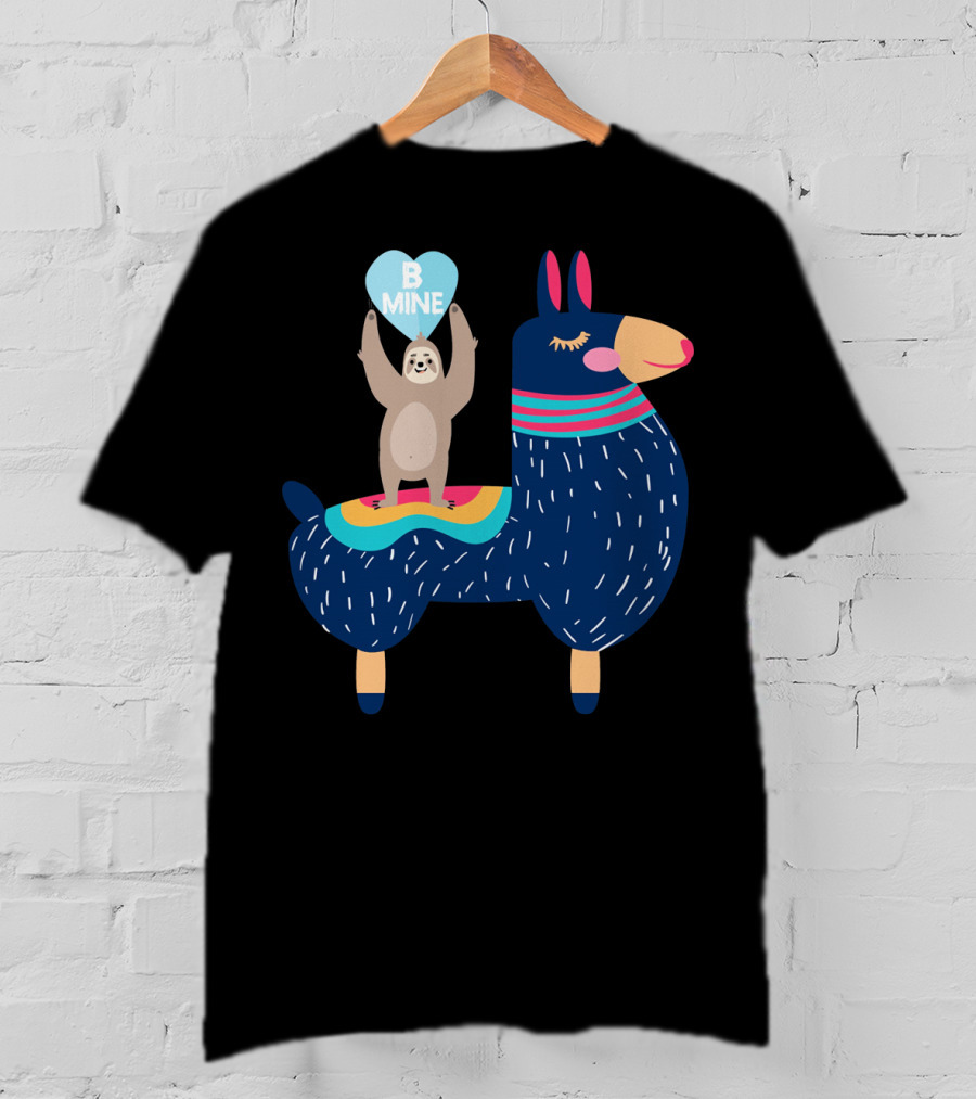 Sloth Holding Heart On Llama Be Mine T-Shirt