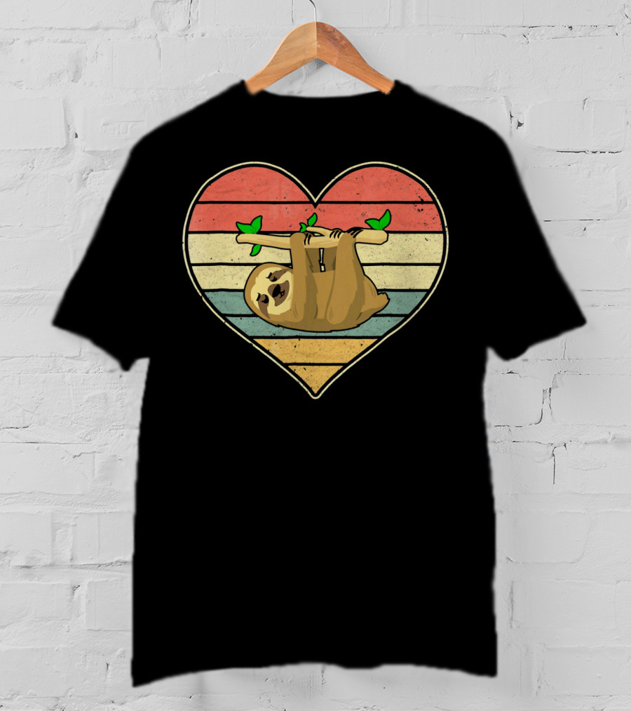 Vintage Sloth Hanging In Striped Heart For Val T-Shirt