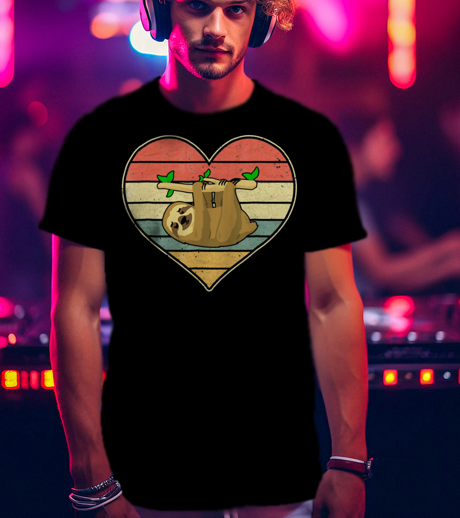 Vintage Sloth Hanging In Striped Heart For Val T-Shirt