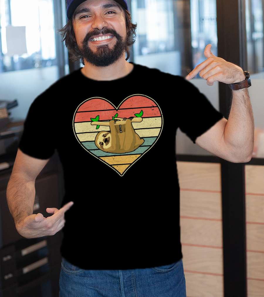 Vintage Sloth Hanging In Striped Heart For Val T-Shirt