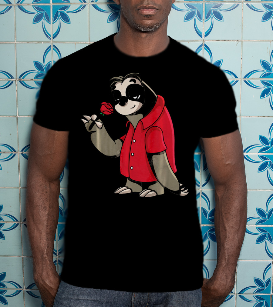 Romantic Sloth Valentine With Red Rose T-Shirt