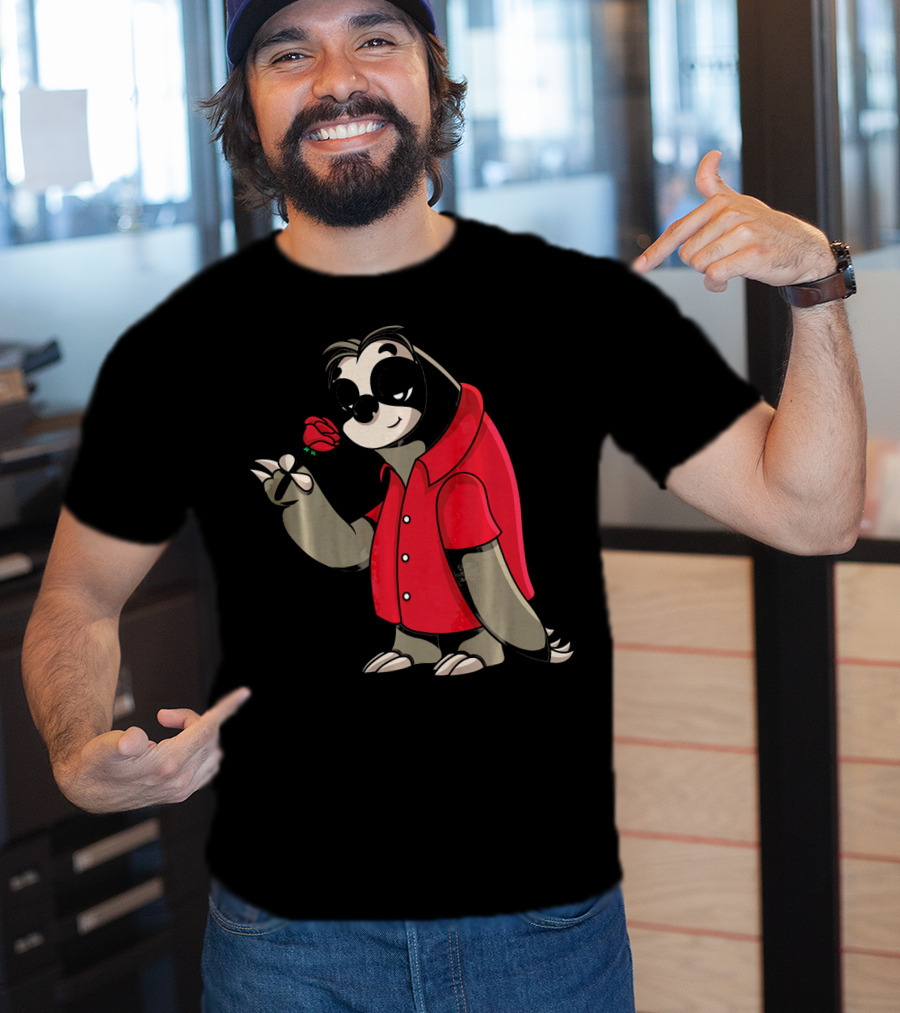 Romantic Sloth Valentine With Red Rose T-Shirt