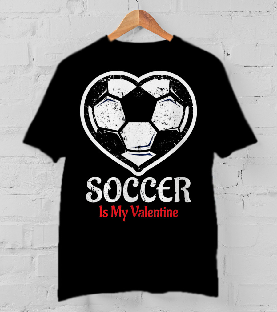 Soccer Is My Valentine Heart-Shaped Ball Kids Vday T-Shirt