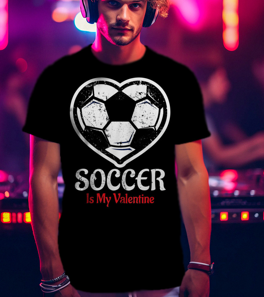 Soccer Is My Valentine Heart-Shaped Ball Kids Vday T-Shirt
