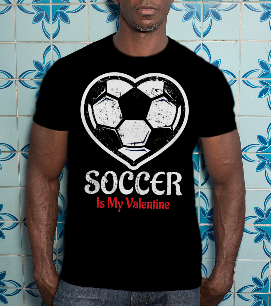 Soccer Is My Valentine Heart-Shaped Ball Kids Vday T-Shirt