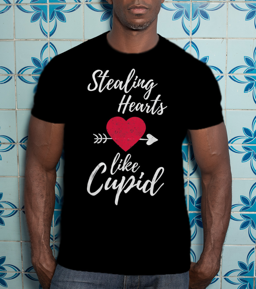 Stealing Hearts Like Cupid Valentines Red Heart Arrow T-Shirt
