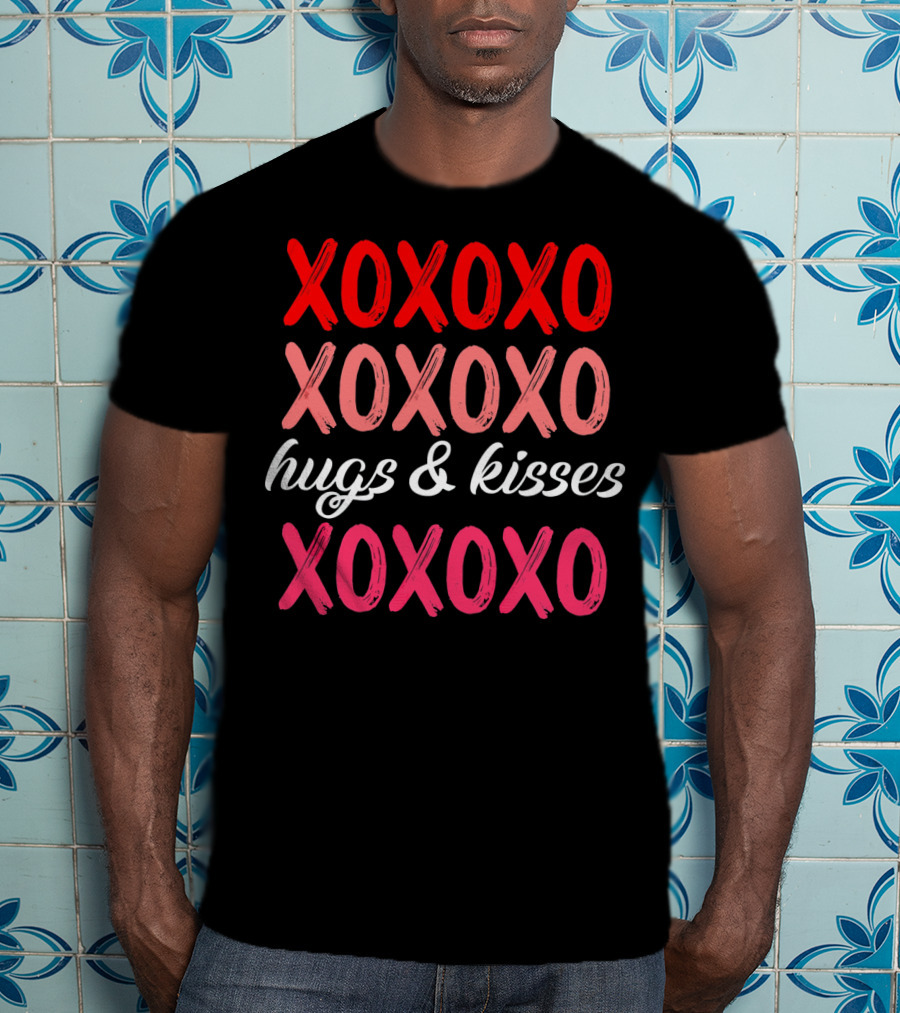 XOXOXO Hugs Kisses Valentines Red Pink White T-Shirt