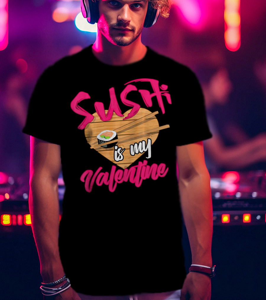 Sushi Is My Valentine Sushi Roll Heart Chopsticks T-Shirt