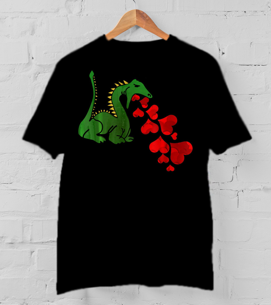 T Rex Dinosaur Valentines Day Hearts Breath T-Shirt