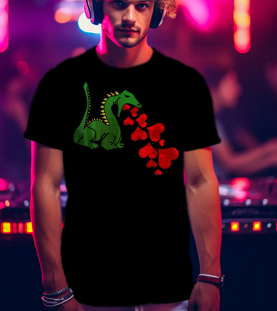 T Rex Dinosaur Valentines Day Hearts Breath T-Shirt