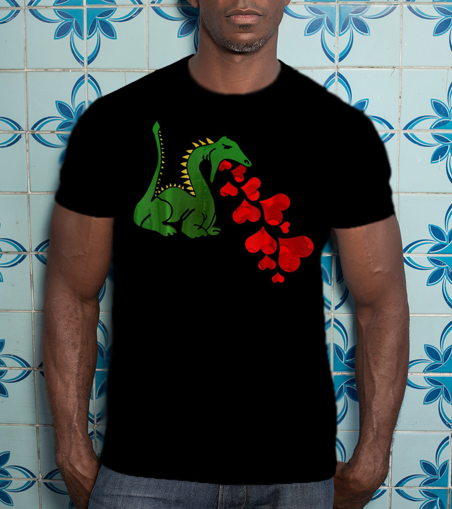 T Rex Dinosaur Valentines Day Hearts Breath T-Shirt