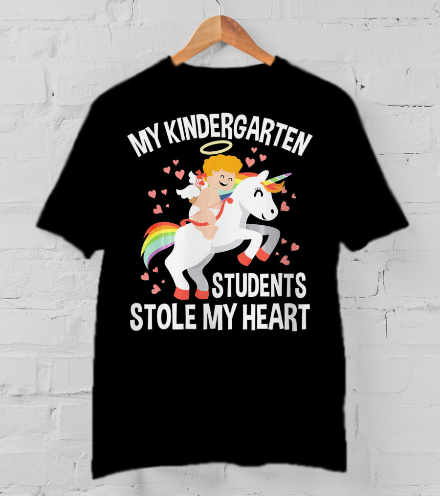 My Kindergarten Students Stole My Heart Cupid Heart Unicorn Valentine T-Shirt