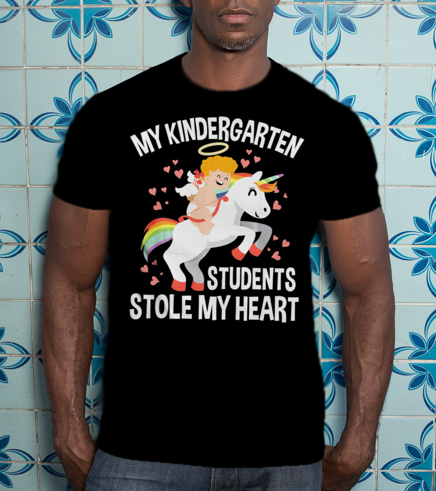 My Kindergarten Students Stole My Heart Cupid Heart Unicorn Valentine T-Shirt