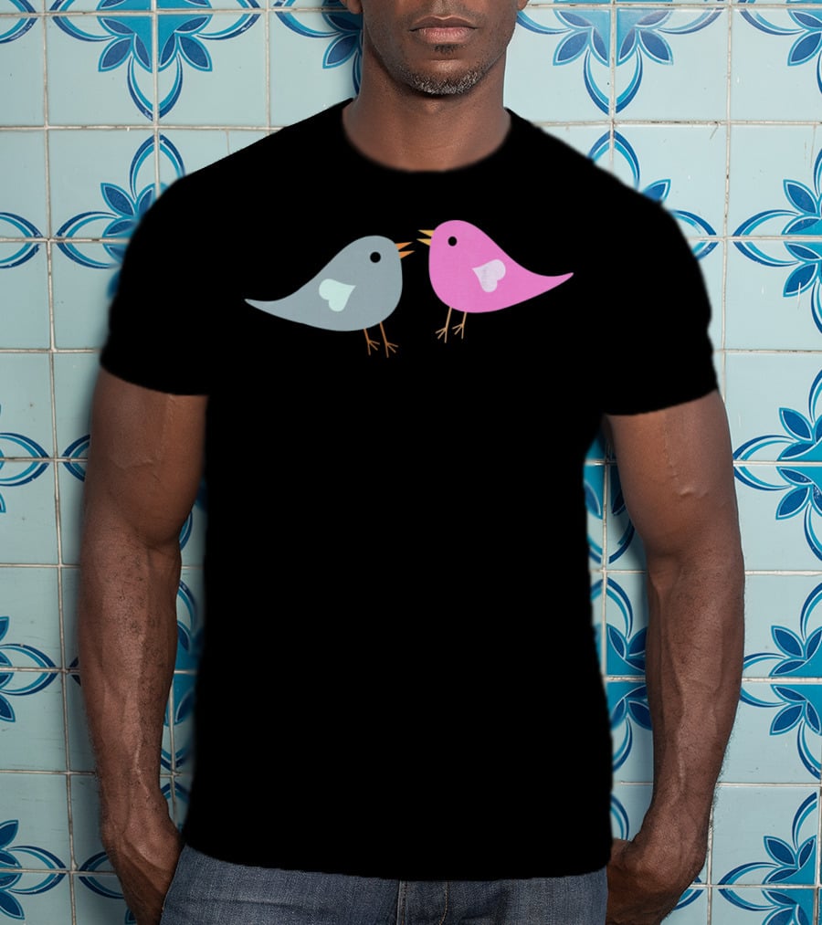 Love Birds Romantic Valentine Two Birds With Hearts T-Shirt
