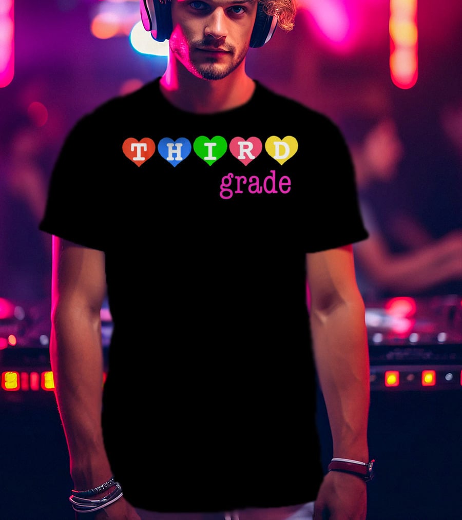 THIRD Grade Teacher Or Student Hearts Colorful T-Shirt