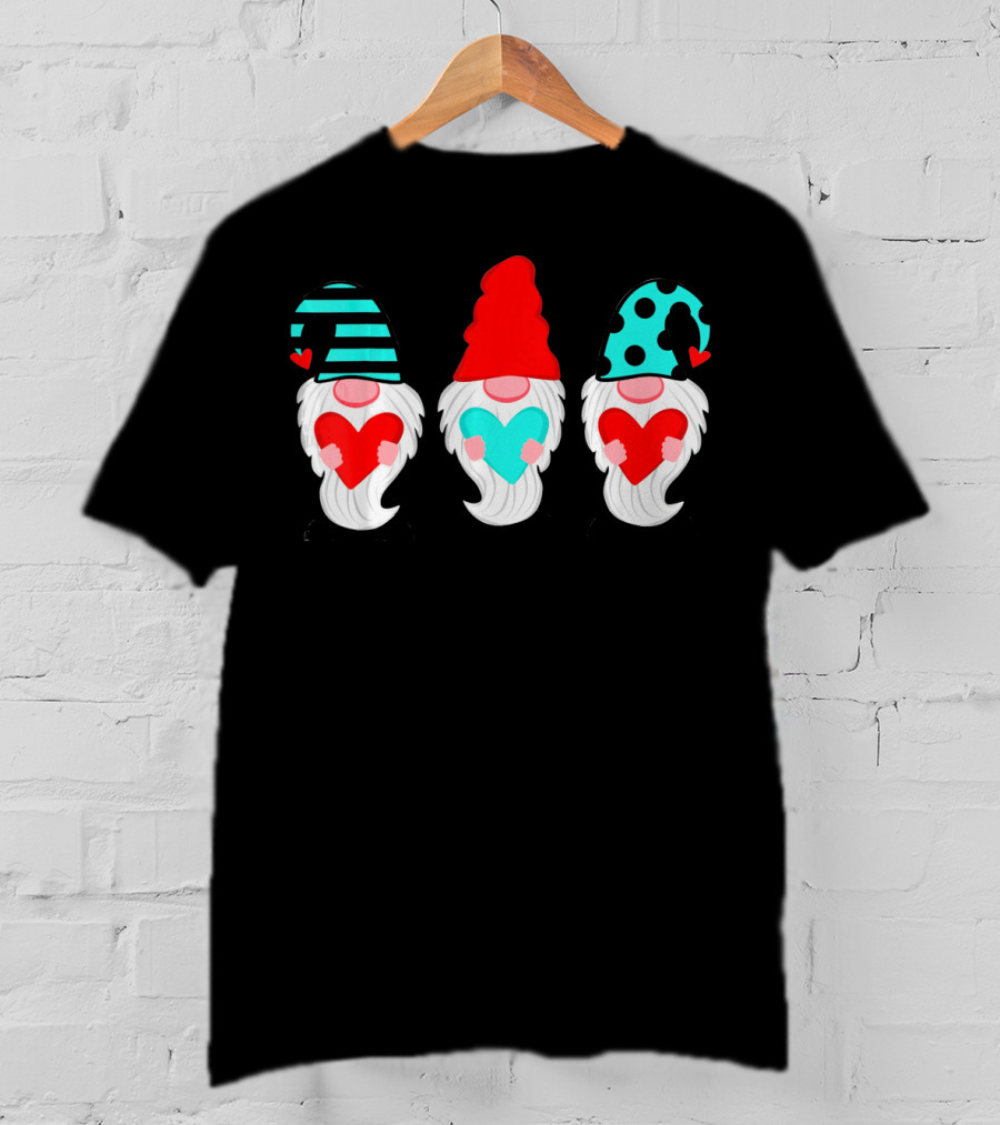 Three Gnomes Holding Hearts Valentine's Day T-Shirt