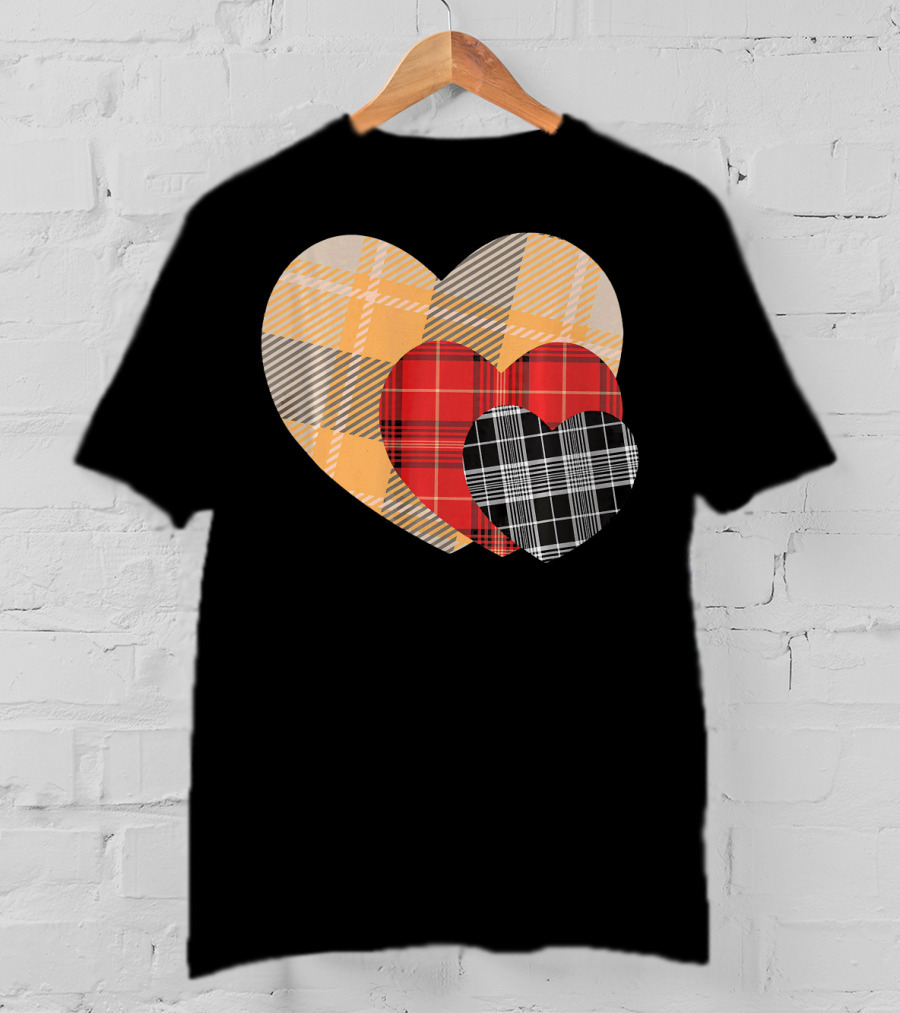 Three Valentines Hearts Plaid T-Shirt