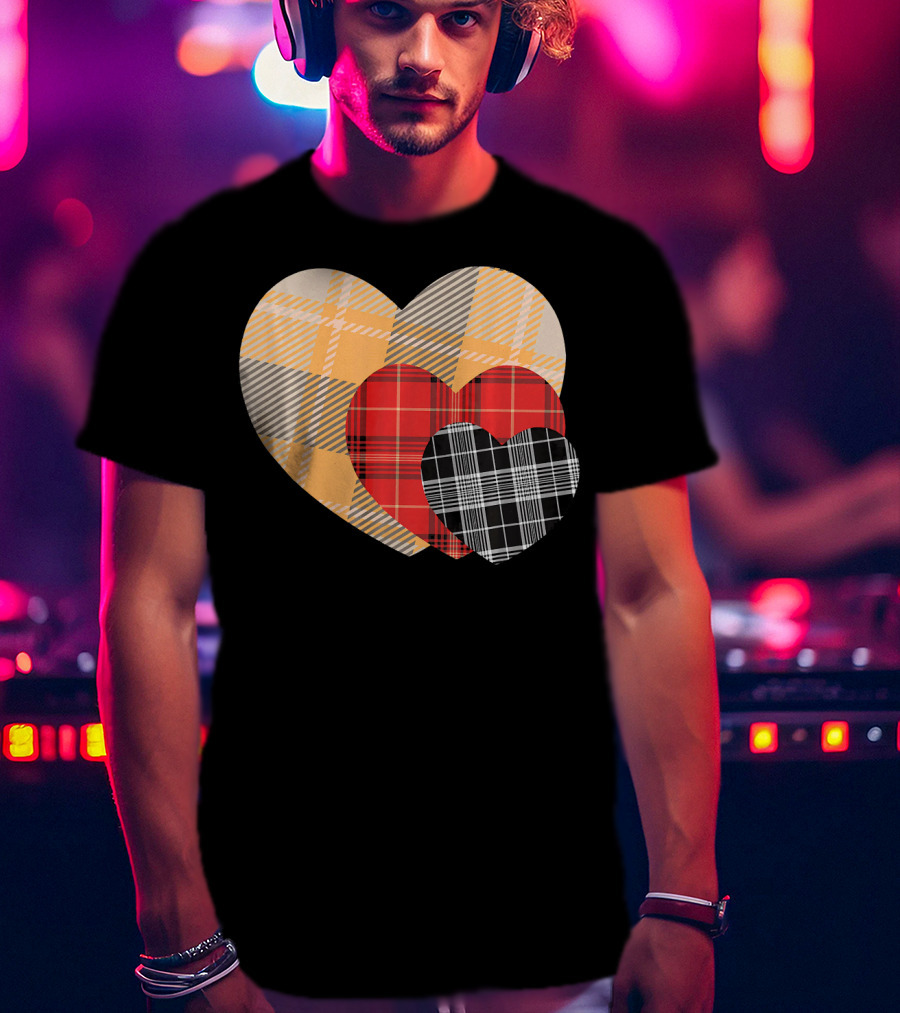 Three Valentines Hearts Plaid T-Shirt