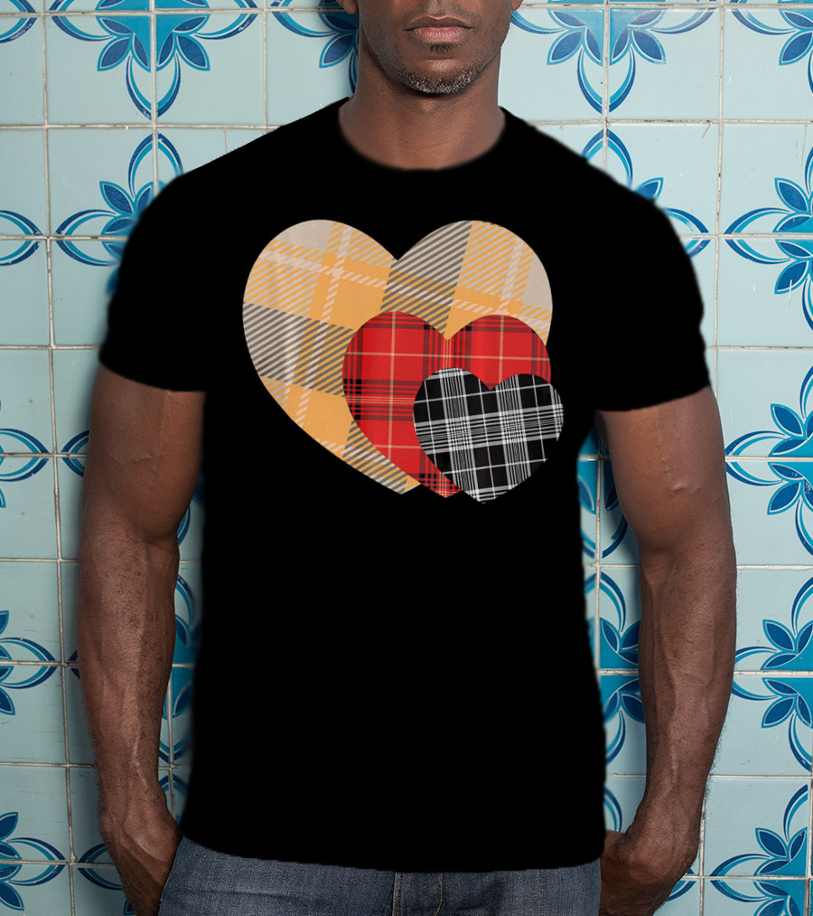 Three Valentines Hearts Plaid T-Shirt