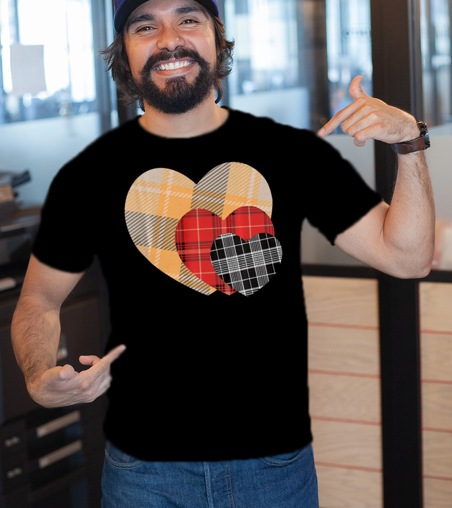 Three Valentines Hearts Plaid T-Shirt