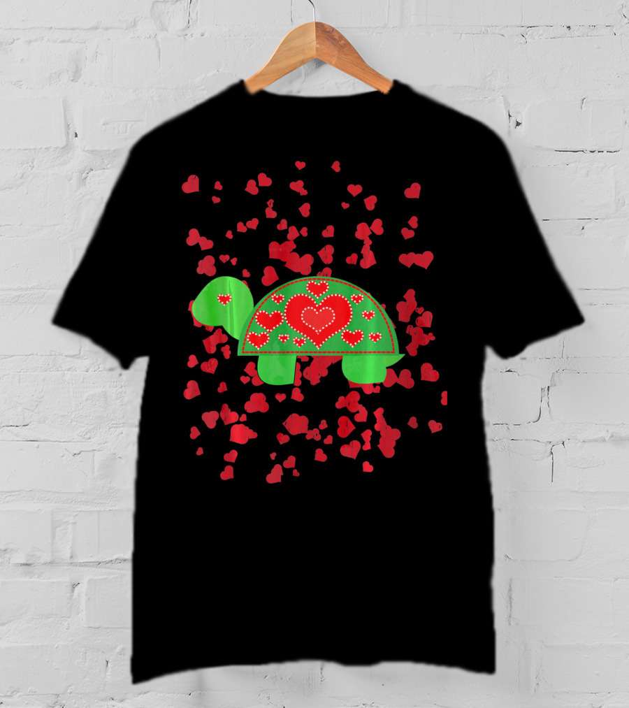 Toddler Valentines Day Turtle With Red Hearts Outfit Boy T-Shirt