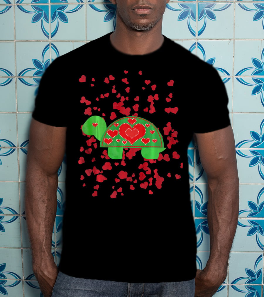 Toddler Valentines Day Turtle With Red Hearts Outfit Boy T-Shirt