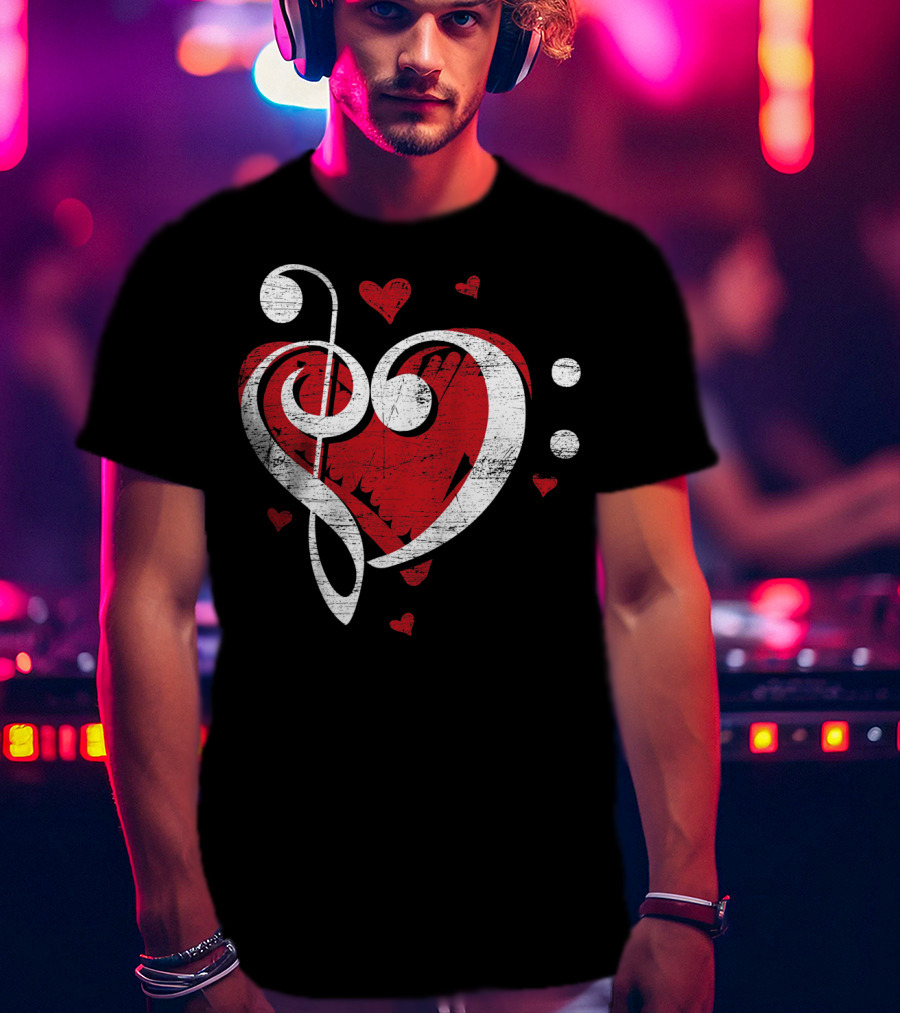 Treble Clef Heart Love Music T-Shirt