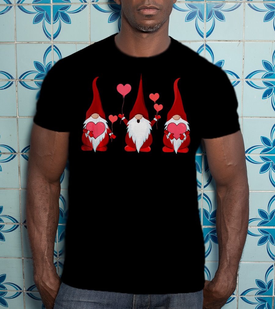 Tree Gnomes Holding Heart Balloons Valentines T-Shirt