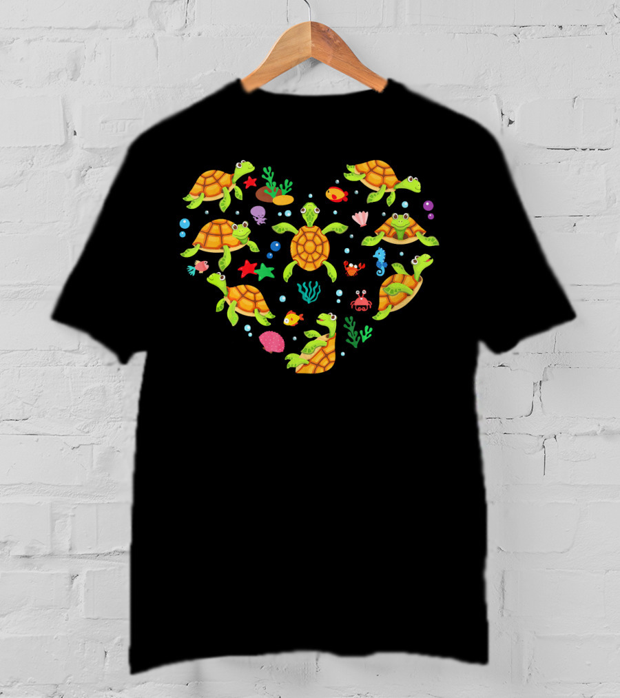Heart-Shaped Turtle Valentine Celebration Ocean Creatures T-Shirt