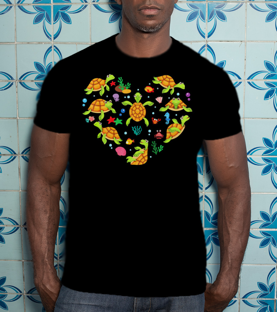 Heart-Shaped Turtle Valentine Celebration Ocean Creatures T-Shirt