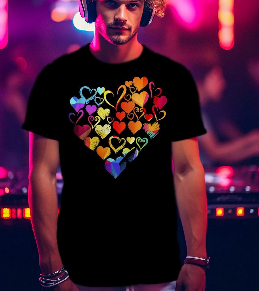 Tye Dye Heart Candy Couples Romantic Valentine Colorful Hearts T-Shirt