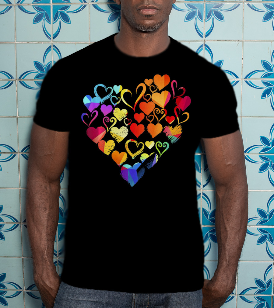 Tye Dye Heart Candy Couples Romantic Valentine Colorful Hearts T-Shirt