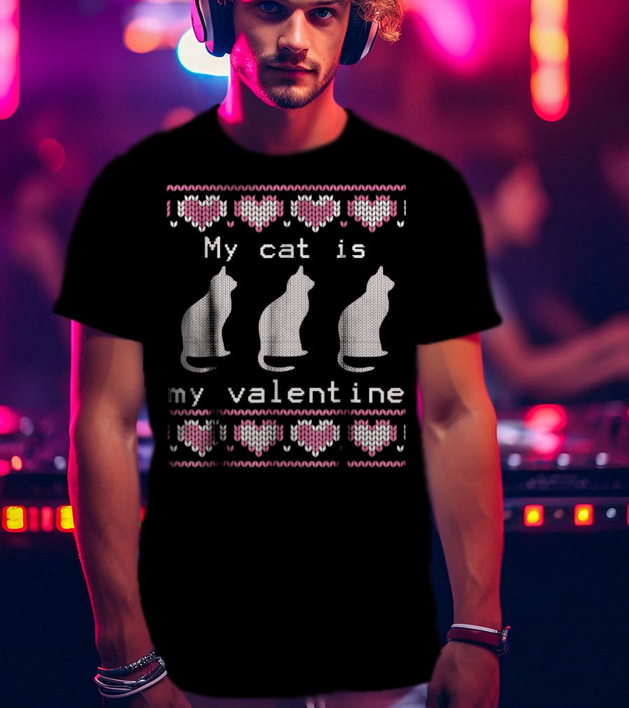 My Cat Is My Valentine Ugly Sweater Hearts And Cats T-Shirt