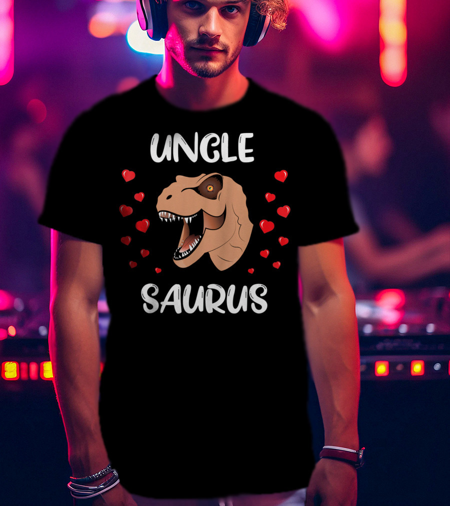 Uncle Saurus Valentine's Dinosaur With Hearts T-Shirt