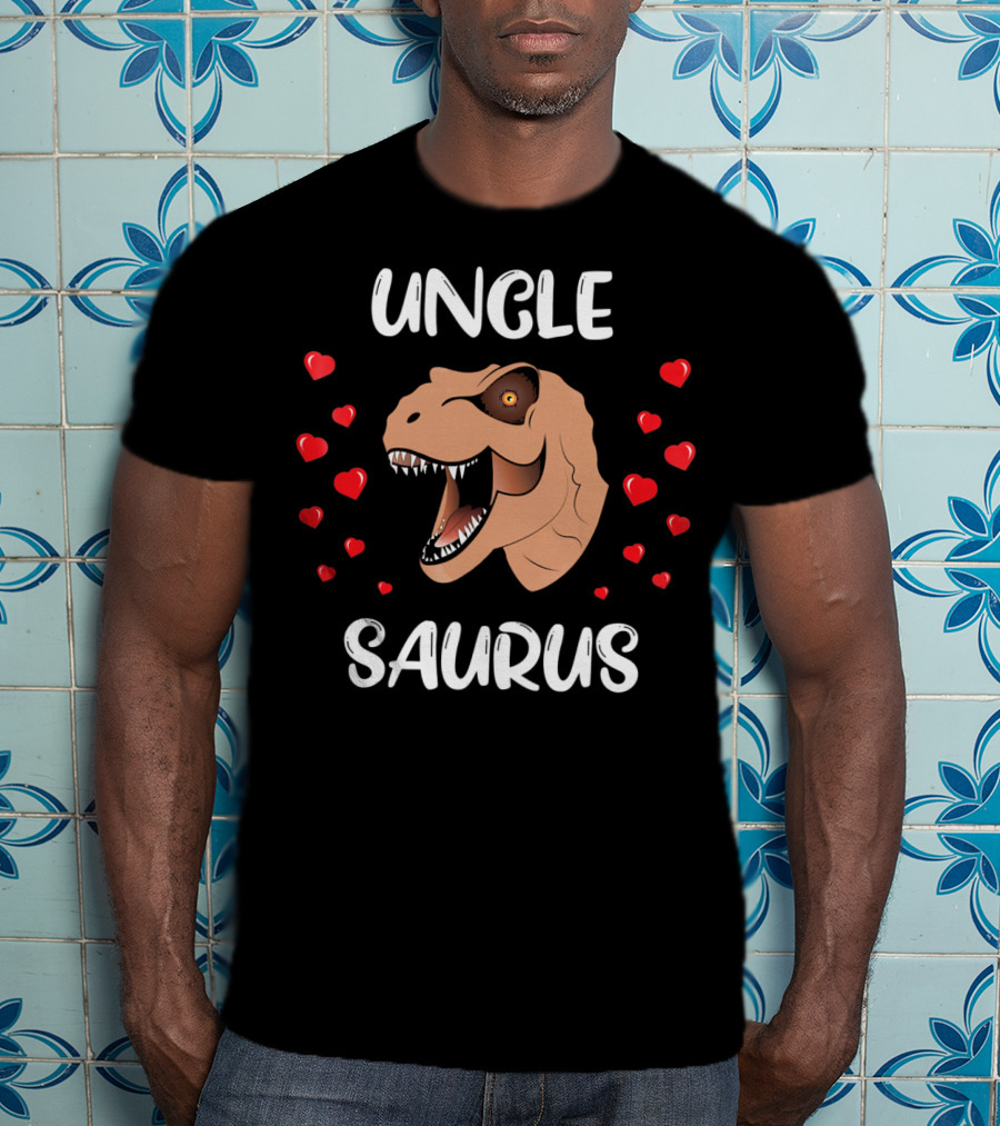 Uncle Saurus Valentine's Dinosaur With Hearts T-Shirt