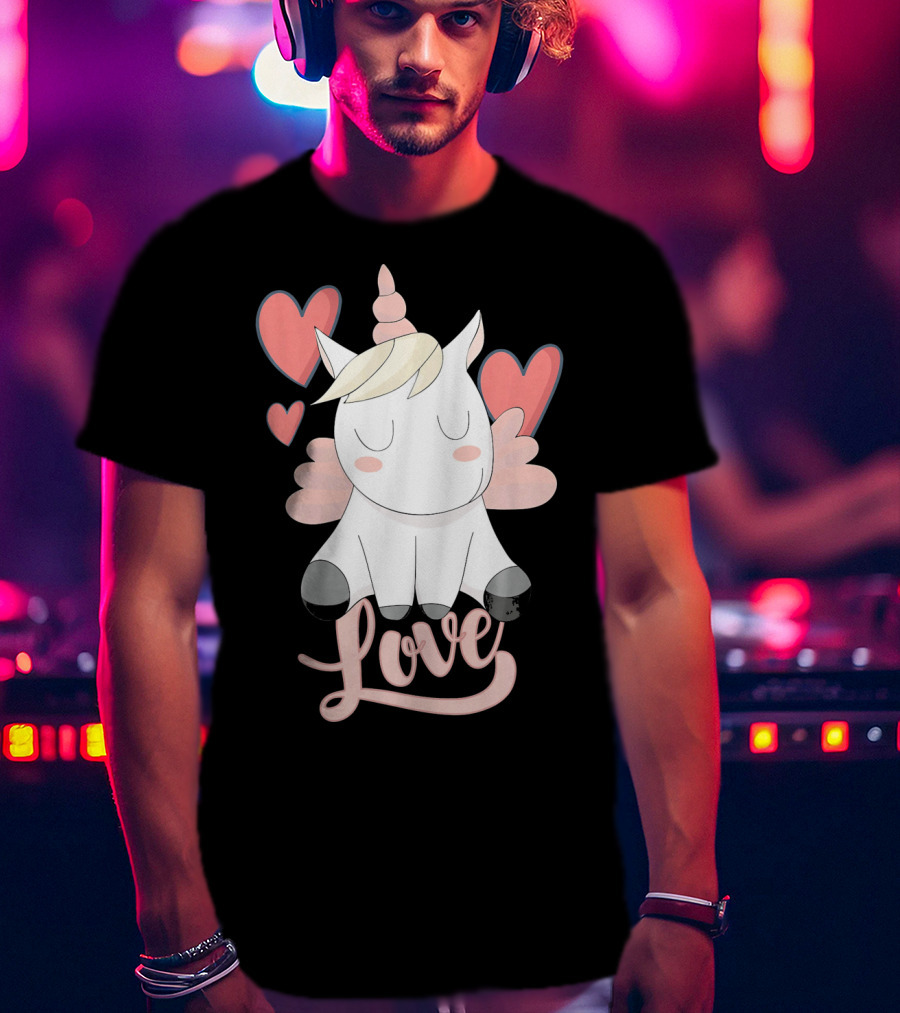 Love Unicorn With Hearts Valentine's Day T-Shirt