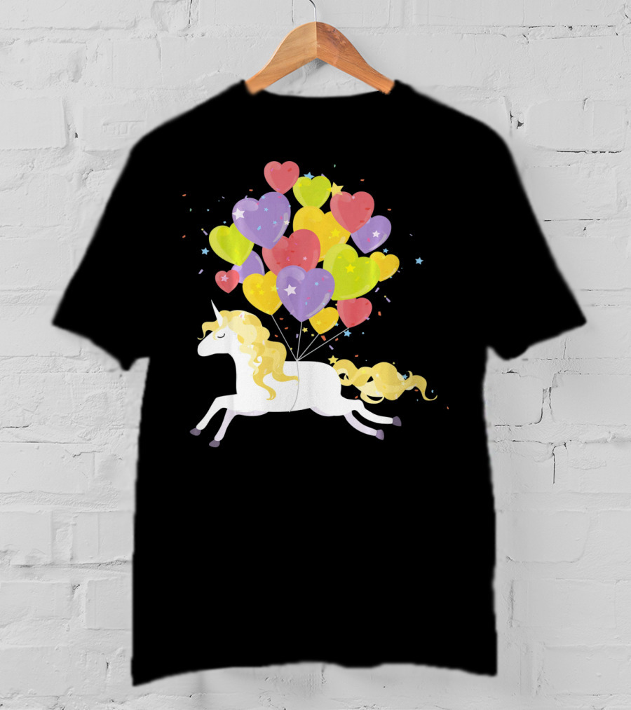 Unicorn Love Heart Balloons Valentines Day T-Shirt