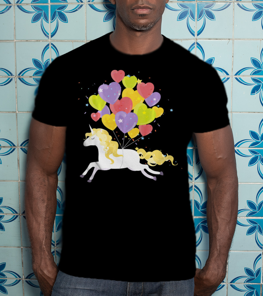 Unicorn Love Heart Balloons Valentines Day T-Shirt