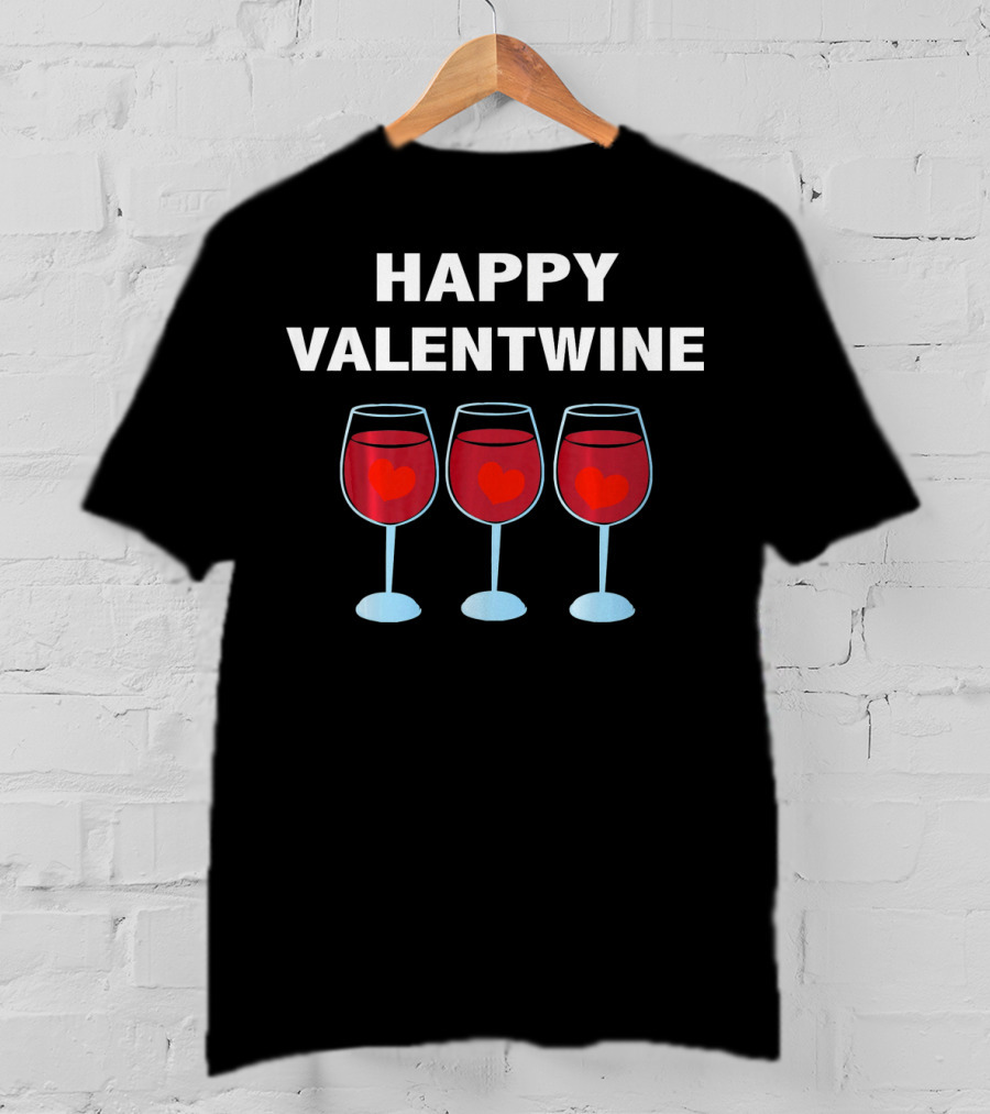 Happy Valentwine With Three Heart-Filled Wine Glasses T-Shirt
