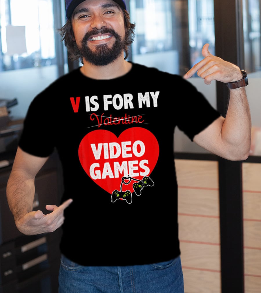V Is For My Valentine Video Games Red Heart T-Shirt