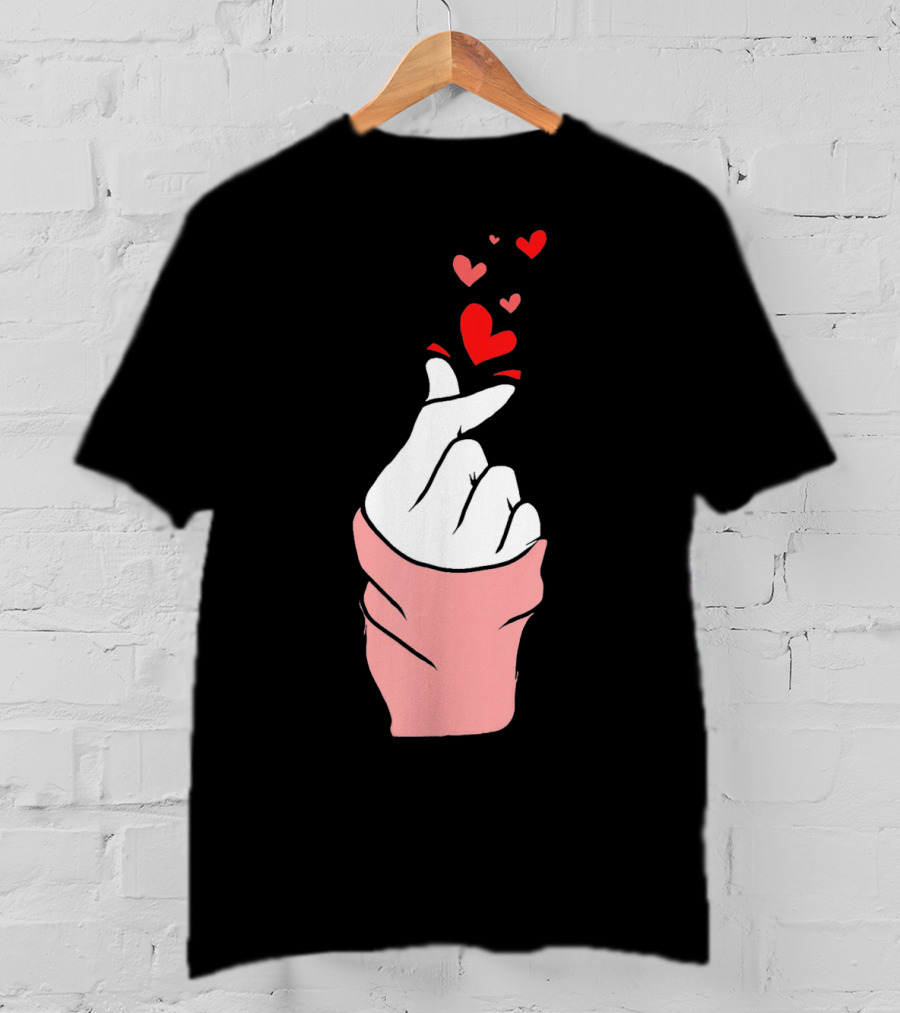 Korean Finger Heart Gesture With Floating Hearts For Valentine's Day T-Shirt