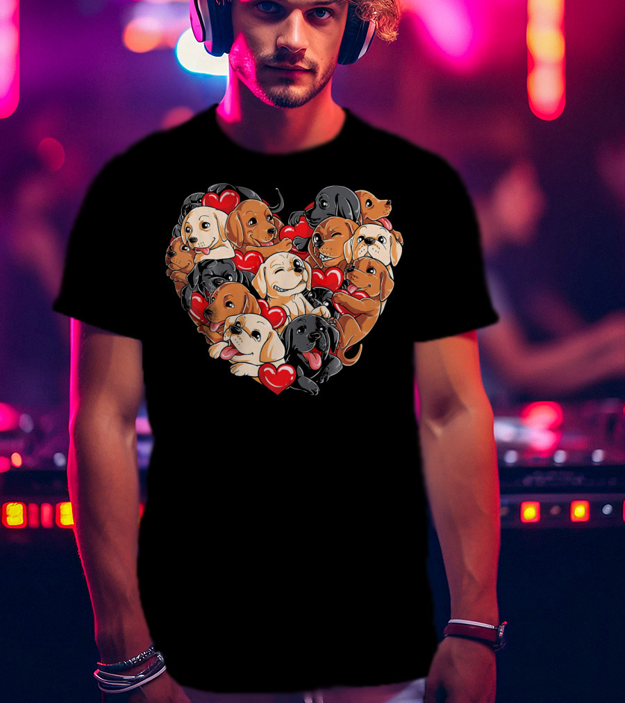Labrador Puppies Heart Valentine’s Day T-Shirt