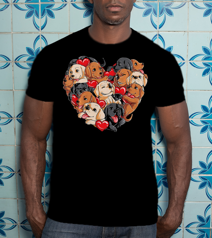 Labrador Puppies Heart Valentine’s Day T-Shirt