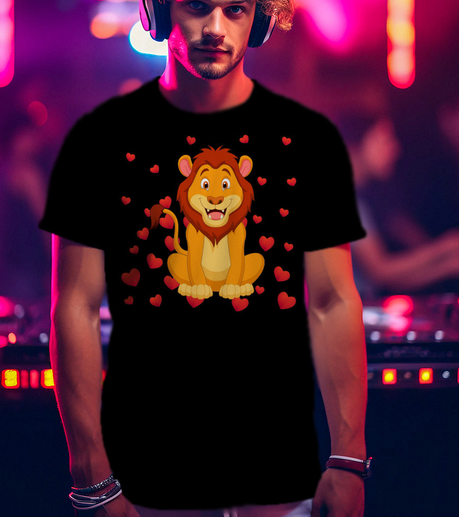 Lion Heart Surrounded By Valentine Hearts T-Shirt