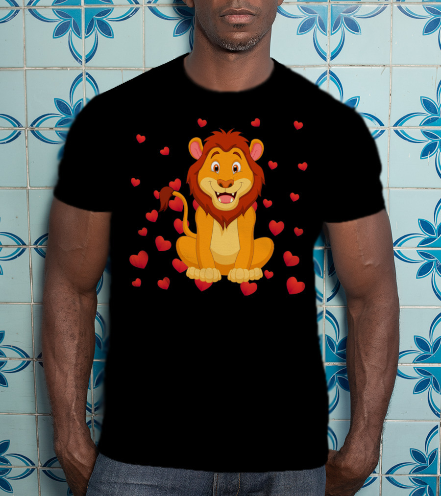 Lion Heart Surrounded By Valentine Hearts T-Shirt