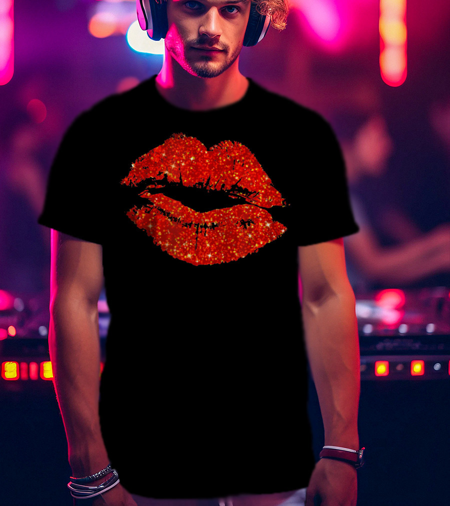 Lipstick Red Glitter Valentine Lips T-Shirt