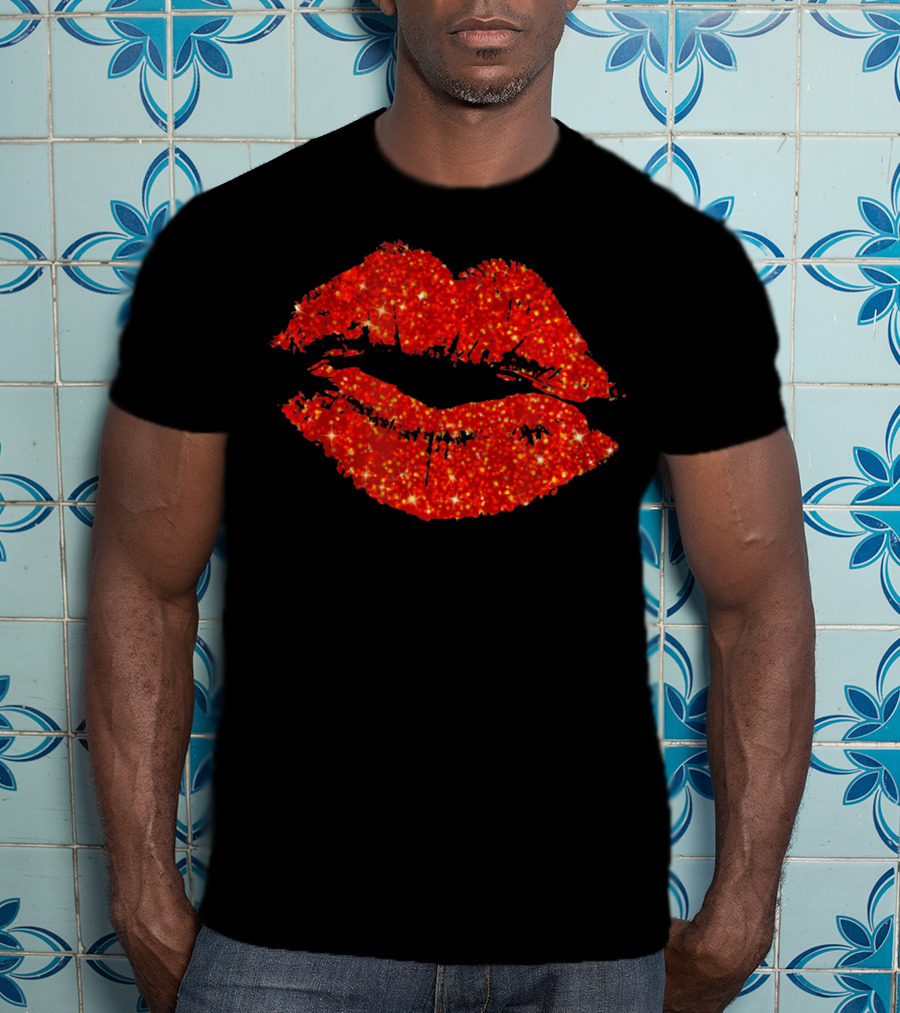 Lipstick Red Glitter Valentine Lips T-Shirt