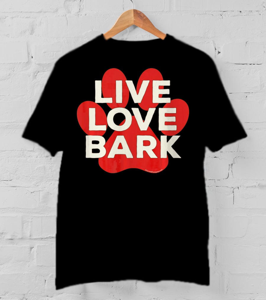 Live Love Bark Retro Red Dog Paw T-Shirt